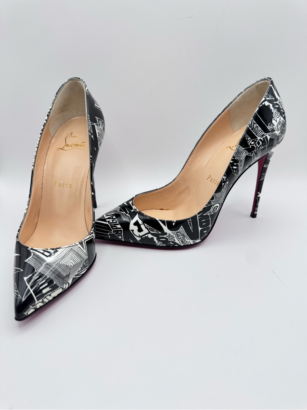Christian Louboutin Pigalle Follies 100 WallGraf Pumps Black White Size 36.5